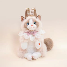 Cute Cat Plush Shoulder Bag for Girls - White