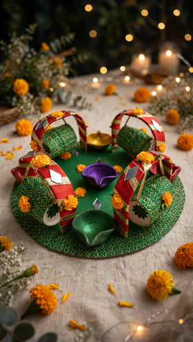 Green bangle arch decorated mehndi tray