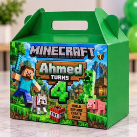 minecraft theme customized birthday goodie box with name and age personalization - Belinda Store Pakistan