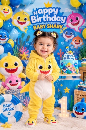 Customized Baby Shark first birthday portrait - personalized photoshoot design 1