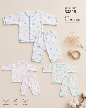 Baby shirt and pajama night suit 0 to 3 months in blue pink green
