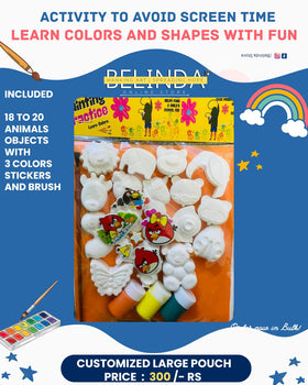 Ceramic Coloring Kit Large Pouch with 18-20 animal objects, colors and brush