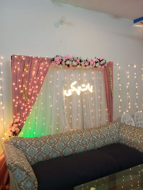 Baat Pakki Mangni decor pink curtain Karachi – photo 1