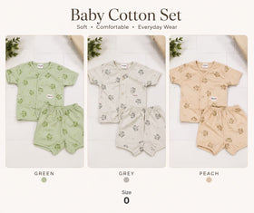 Baby cotton shirt and shorts set green grey peach