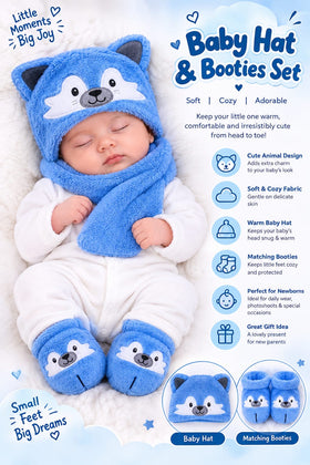 Newborn baby hat and booties set blue husky design