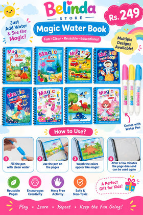 Magic Water Book for Kids - Multiple Designs Reusable Water Painting Book