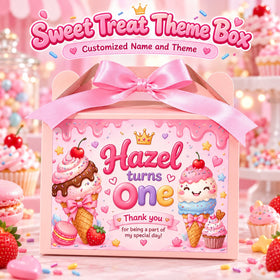 Sweet Treat Ice Cream theme customized birthday goodie box with name
