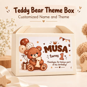 Teddy Bear theme customized birthday goodie box with name