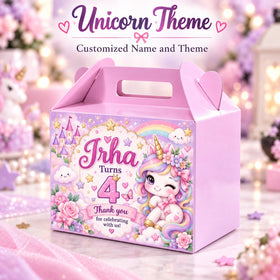 Unicorn theme customized birthday goodie box with name