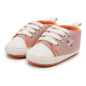 Dusty Pink Floral Lace-Up Baby Shoes close-up view – soft sole baby shoes – Belinda Store