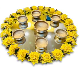 Yellow flower diya thaal for mayun