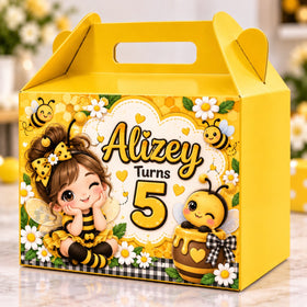 bee theme customized birthday goodie box with name and age personalization - Belinda Store Pakistan