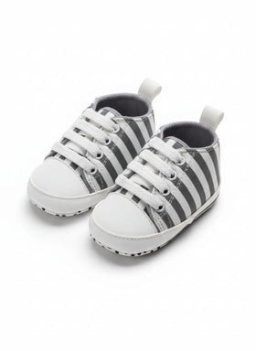 Grey Striped Lace-Up Baby Sneakers soft sole prewalker for baby boys and girls – Belinda Store