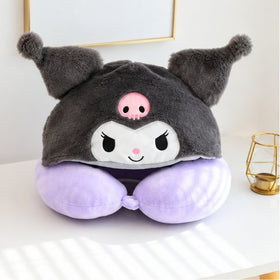Hooded Plush Character Travel Neck Pillow – Kuromi