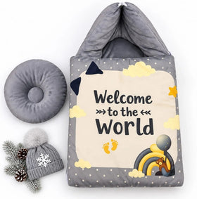 Newborn baby carry nest sleeping bag grey with pillow