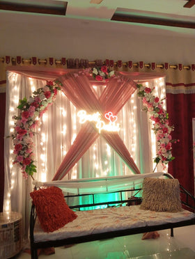 Nikkah decor floral arch fairy light wall Karachi – photo 1