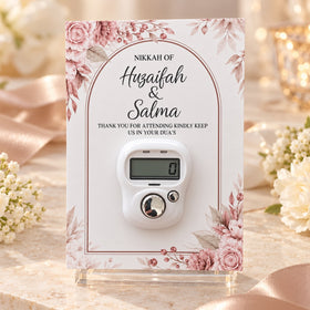 Nikkah thank you card with digital tasbeeh counter and couple names