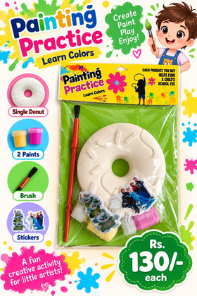 Painting practice single donut ceramic kit for kids green pouch