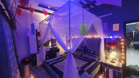Bed Net Wedding Room Setup – Balloons & Fairy Lights - view 1