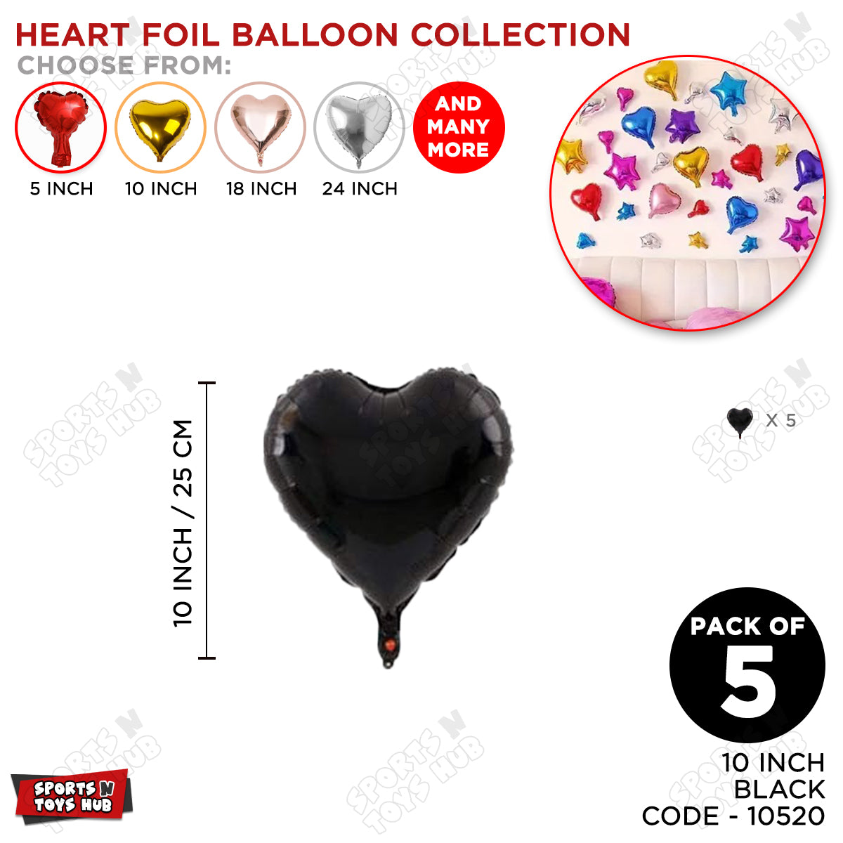 Heart Foil Balloons 10 Inch – Pack of 5