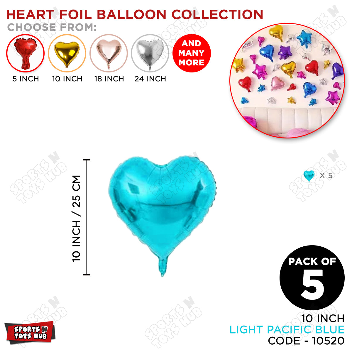 Heart Foil Balloons 10 Inch – Pack of 5