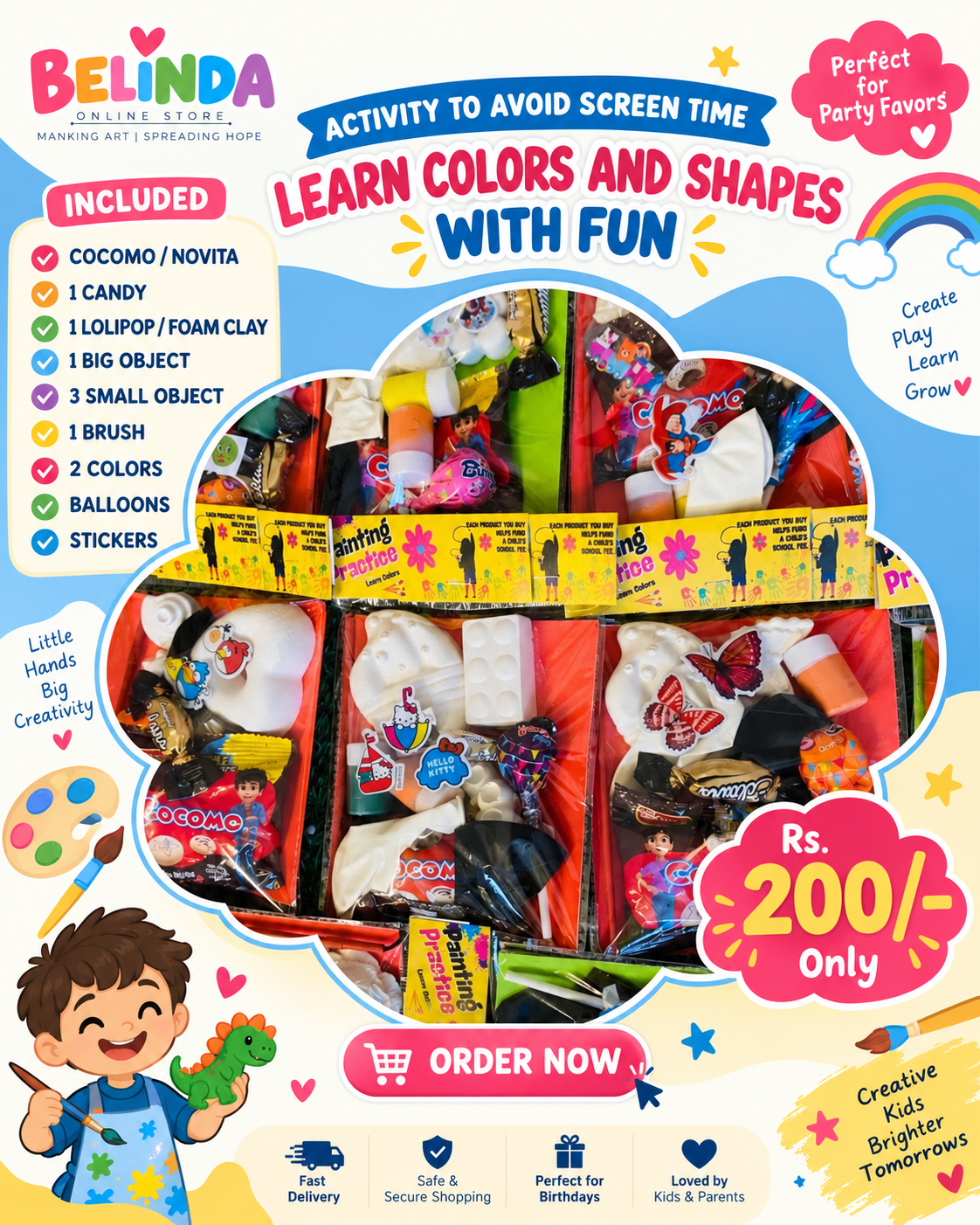 Learn Colors and Shapes activity box party favor pack for kids