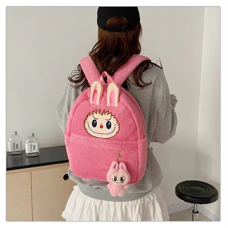 Labubu Plush Backpack - Fuzzy Bunny Backpack for Kids - Pink