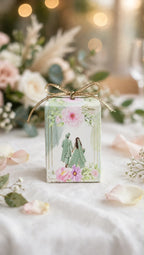 Blue rose Nikkah favor box with gold ribbon - Mubarak Nikkah print - view 2
