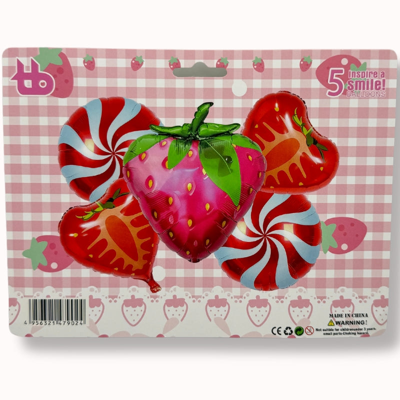 Strawberry Foil Balloon Set – 5 Pcs