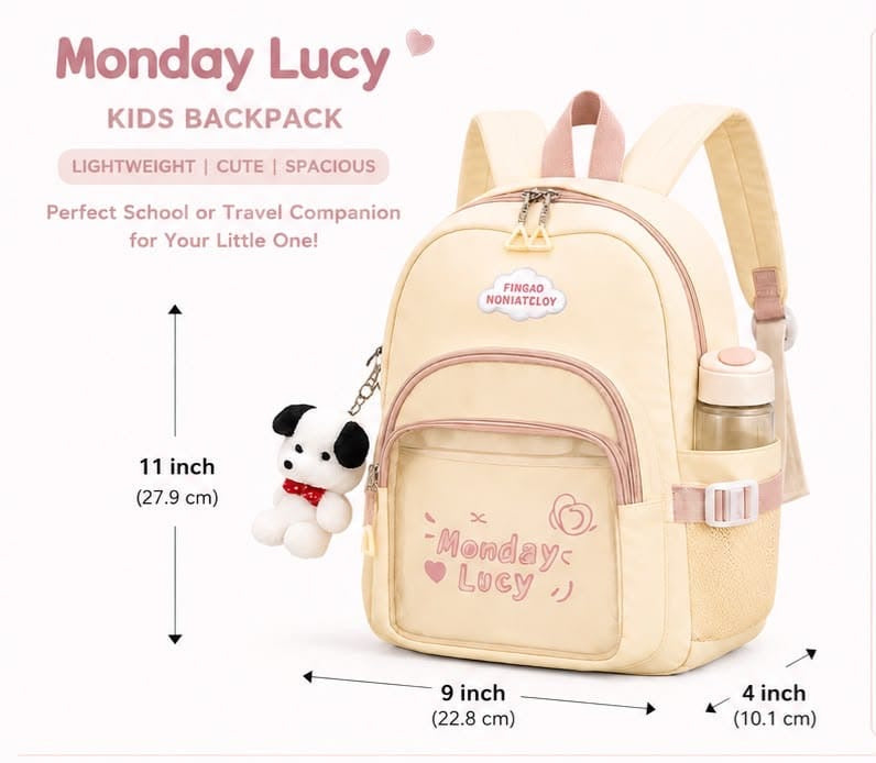 Monday Lucy kids backpack beige color size chart - Belinda Store