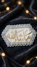 White Imam Zamin with Masha Allah gold embroidery and silver lace border