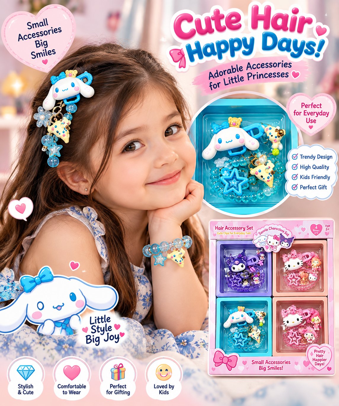 Hair Charm Accessory Gift Set - Girls Hair Clips and Bracelet | Belinda Store - view 1
