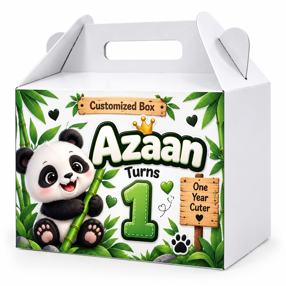 panda theme customized birthday goodie box with name and age personalization - Belinda Store Pakistan