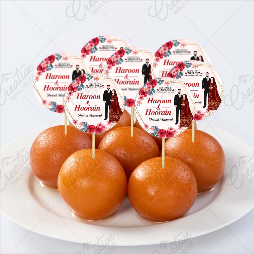 Customized Shaadi Mubarak Mithai Toppers – Pack of 12