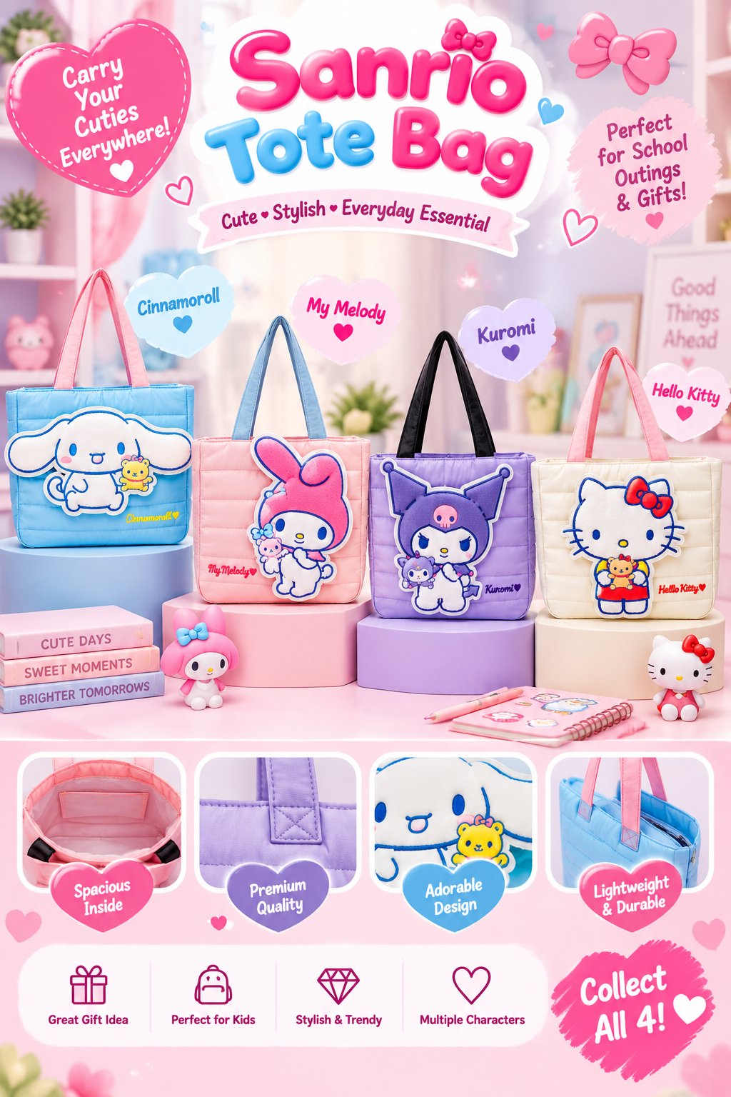 Sanrio Quilted Tote Bag - Cute Character Shoulder Bag | Belinda Store - view 2