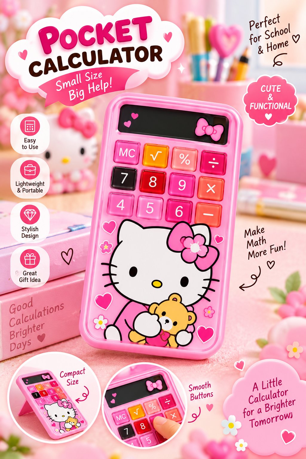 Hello Kitty Pocket Calculator for Kids - Cute Cartoon Calculator | Belinda Store - view 2