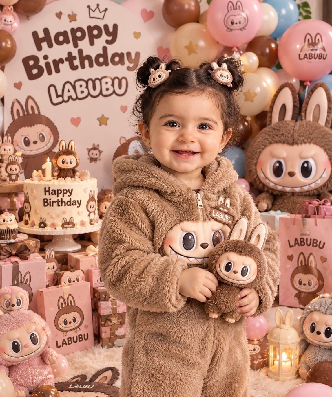 Customized Labubu first birthday portrait - personalized photoshoot design 1
