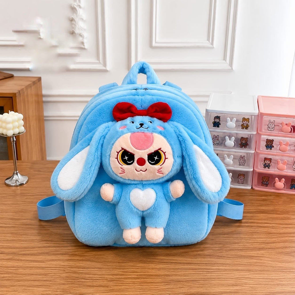 Labubu Plush Backpack - Fuzzy Bunny Backpack for Kids - Blue