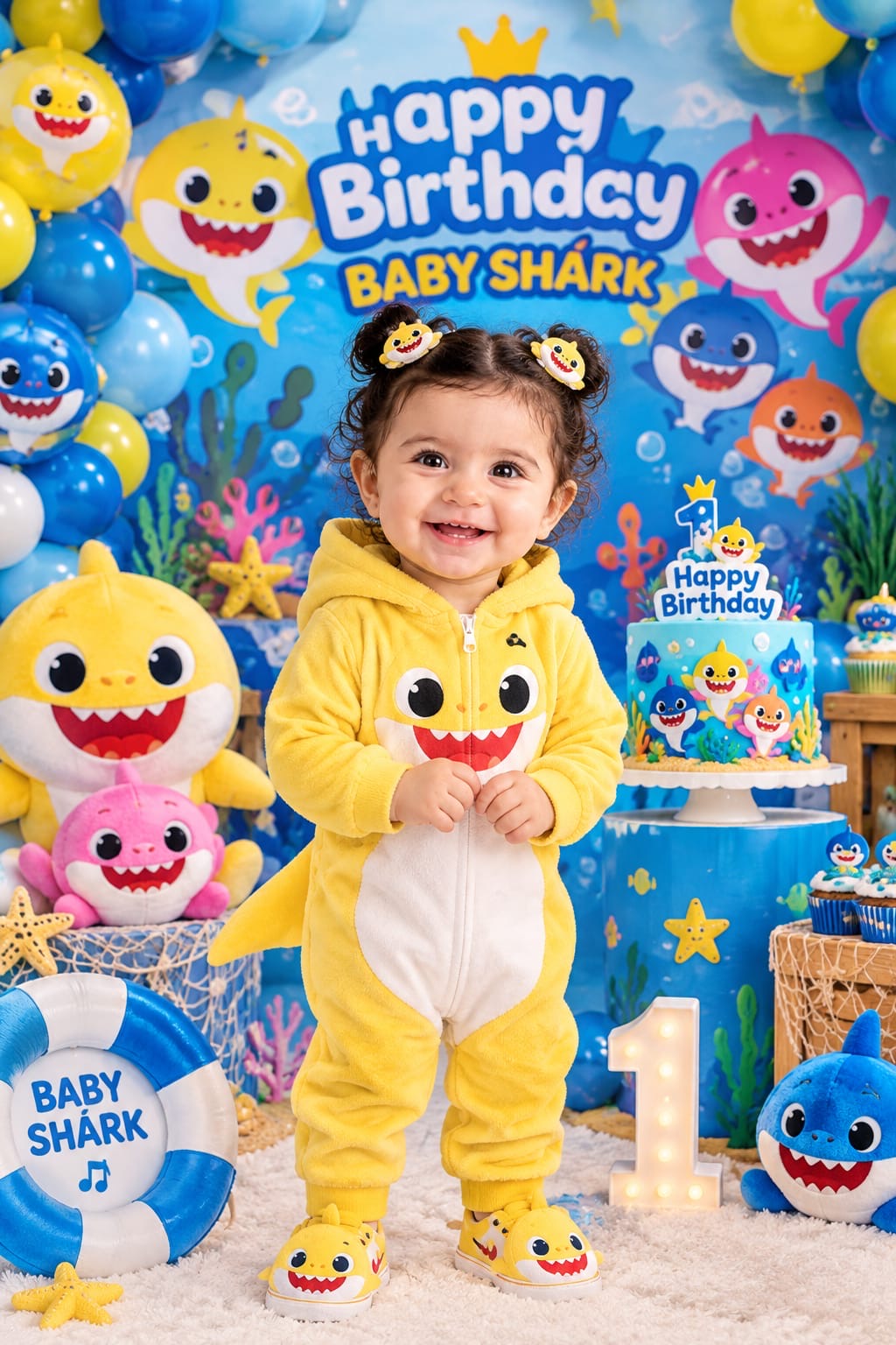 Customized Baby Shark first birthday portrait - personalized photoshoot design 1