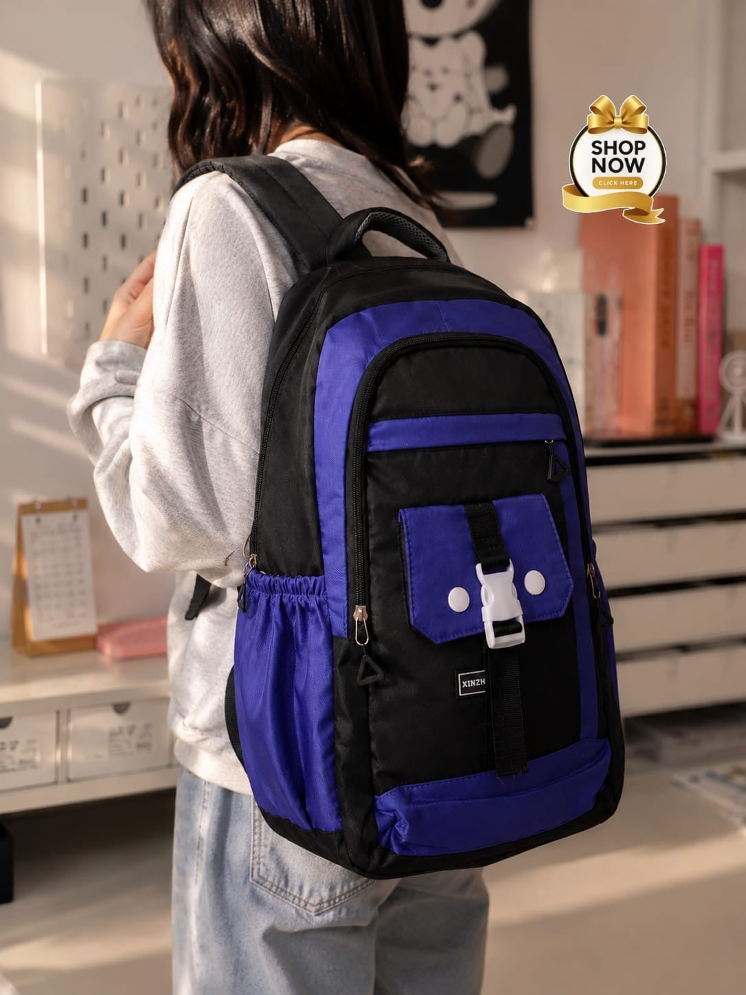 Black and blue kids school backpack