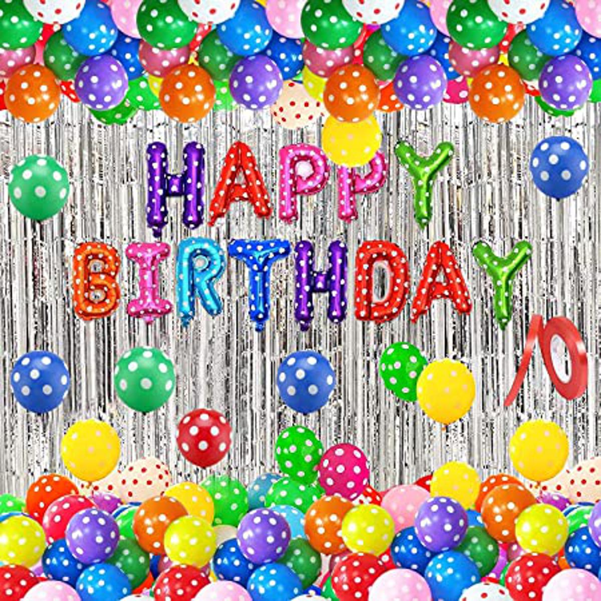 Polka Dot Happy Birthday Balloon Set with Curtain