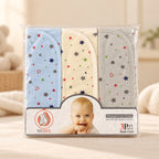 NUBEE baby wash cloth 3 pack - star print blue cream grey