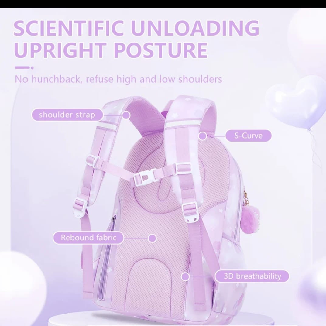 Ergonomic kids backpack back view posture support