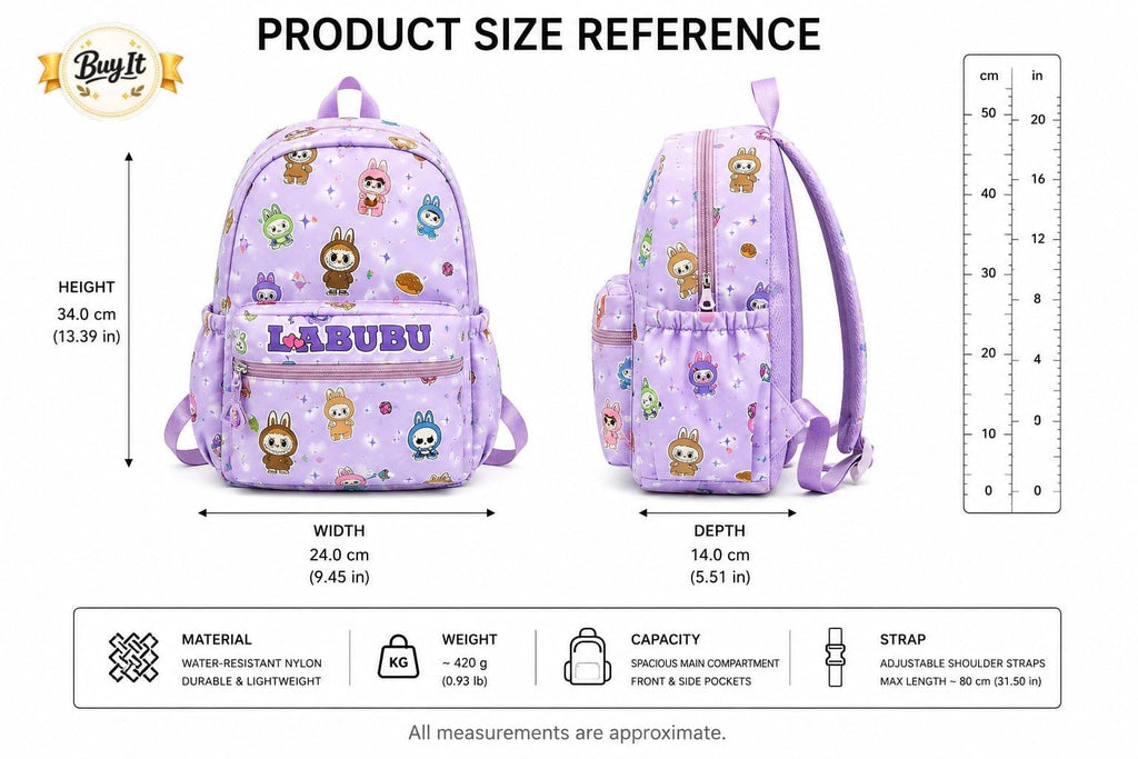 LABUBU Cartoon Print School Backpack - Purple image 2