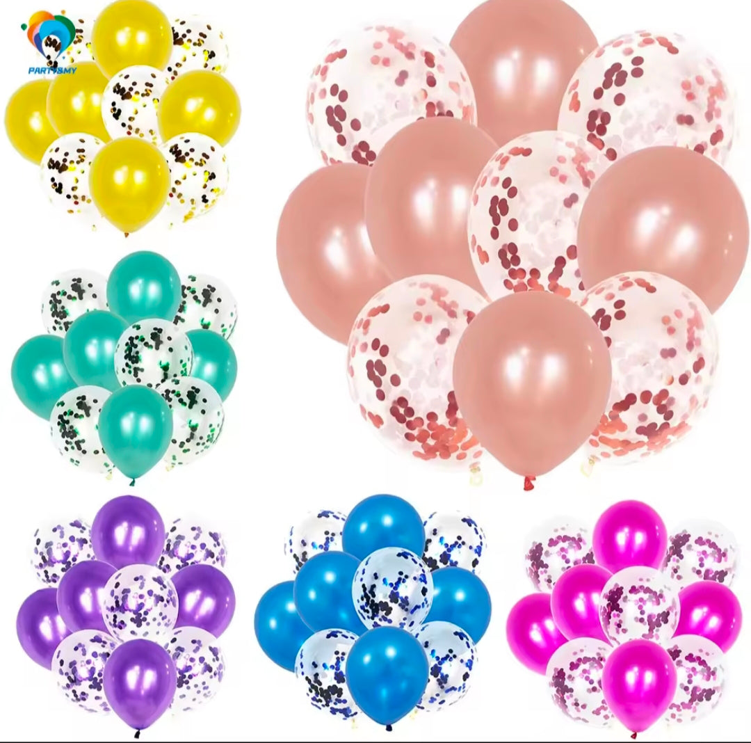 Confetti & Latex Balloon Set – 10 Pcs
