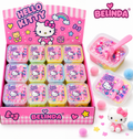 Hello Kitty slime play set with pink spoons in colorful containers and display box of 12