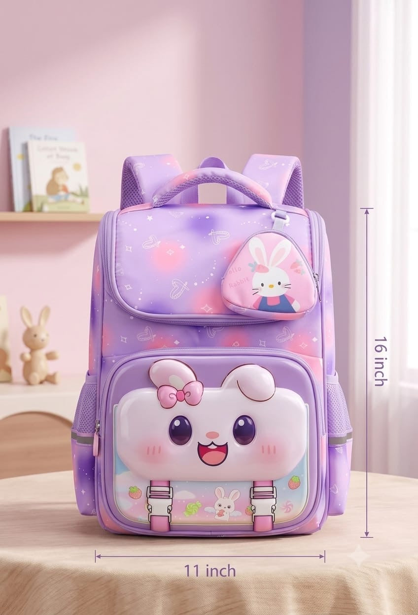 Bunny School Backpack for Girls - Purple - Purple color, view 1