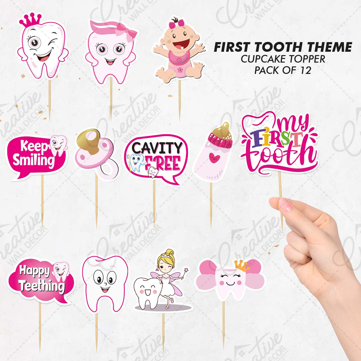 First Tooth Cupcake Toppers – Pack of 12