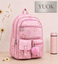 Pink star kids backpack with pom pom