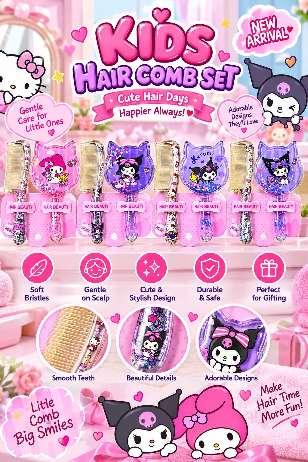 Kawaii Hair Comb Set - Cute Cartoon Hair Combs for Girls | Belinda Store - view 5